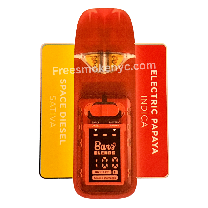 BARS Blends Space Diesel and Electric Papaya 2.5g 2 in 1 Disposable Vape Pen on a transparent background 