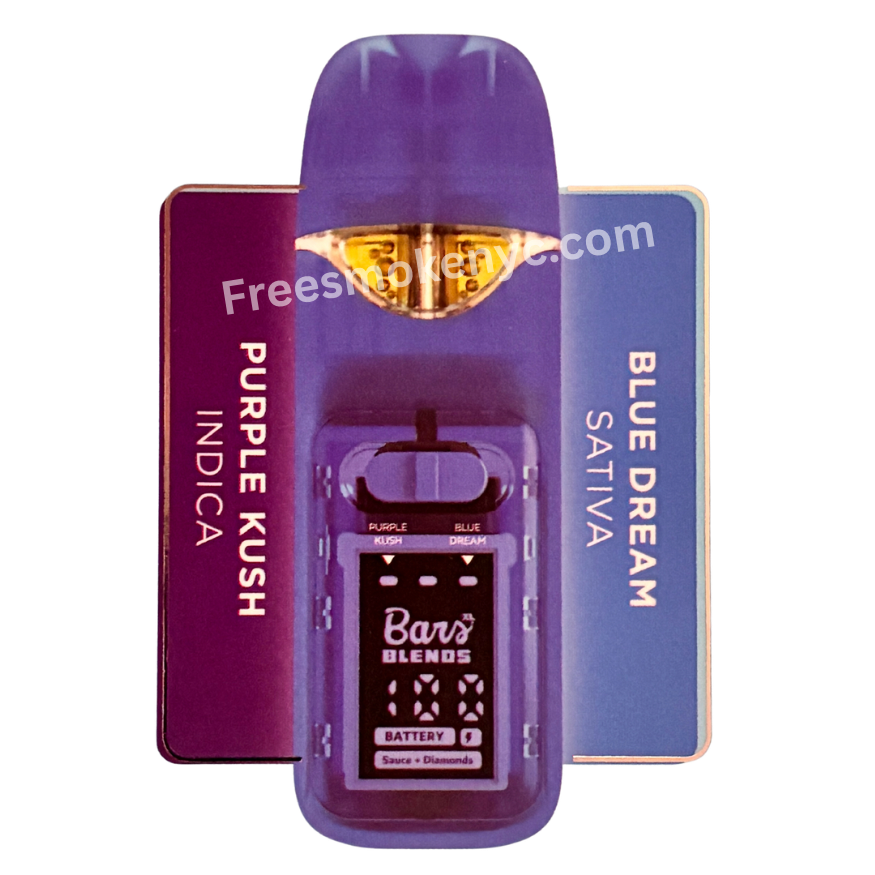 Bars Blends 2.5g Disposable Purple Kush and Blue Dream product disposable on transparent background 
