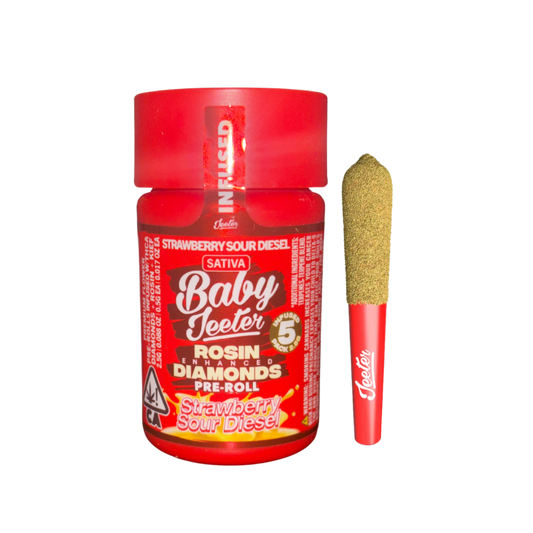 BABY JEETER  "STRAWBERRY SOUR DIESEL" ROSIN ENHANCED PRE-ROLL JAR; SATIVA STRAIN