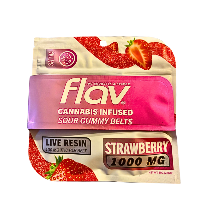 FLAV "STRAWBERRY" SOUR GUMMY BELTS; 1000mg per pack