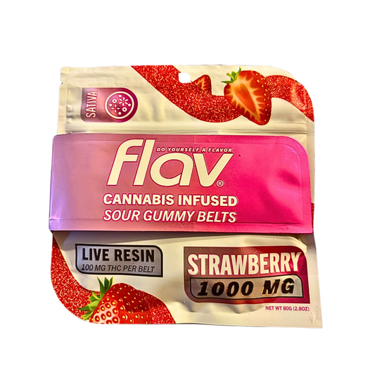 FLAV "STRAWBERRY" SOUR GUMMY BELTS; 1000mg per pack