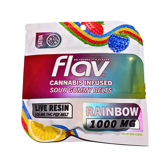 FLAV "RAINBOW" SOUR GUMMY BELTS; 1000mg per pack