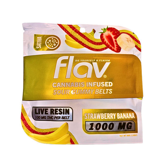 FLAV "STRAWBERRY BANANA" SOUR GUMMY BELTS; 1000mg per pack 
