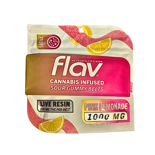 FLAV SOUR GUMMY BELTS "PINK LEMONADE" SOUR GUMMY BELTS; SATIVA STRAIN