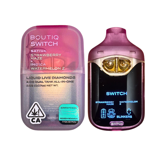 BOUTIQ SWITCH V4 "STRAWBERRY HAZE" X "WATERMELON Z" 2G DUAL TANK DISPOSABLE; SATIVA/INDICA BLEND