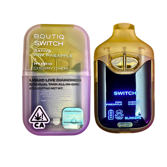 BOUTIQ SWITCH V4 "PINK PINEAPPLE" X "CHERRY CHEM" 2G DUAL TANK DISPOSABLE; SATIVA HYBRID BLEND