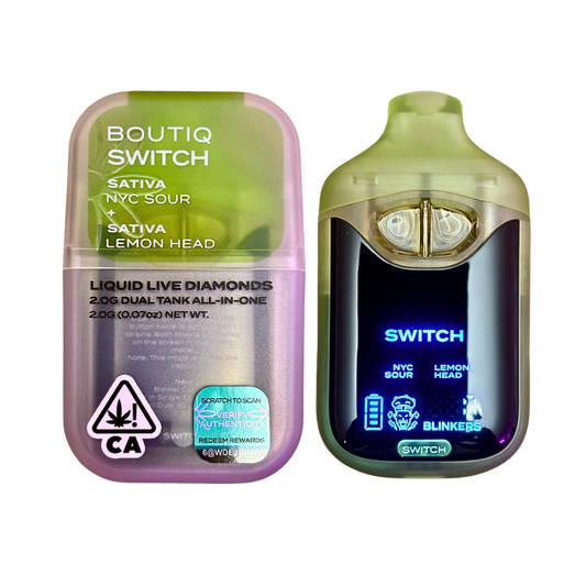 BOUTIQ SWITCH V4 "NYC SOUR" x "LEMON HEAD" 2G DUAL TANK DISPOSABLE; SATIVA BLEND
