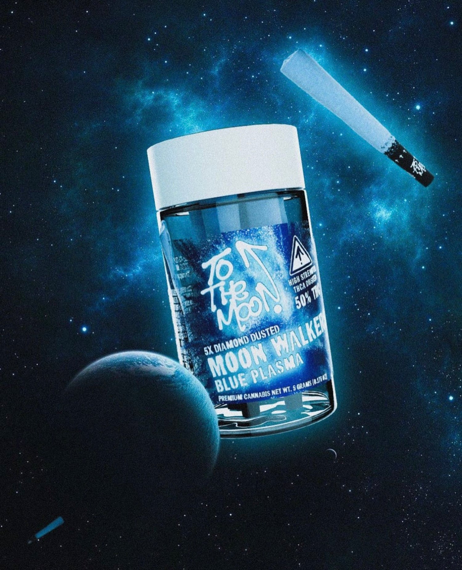 TO THE MOON MOONWALKERS BLUE PLASMA HYBRID INFUSED PRE-ROLL JAR