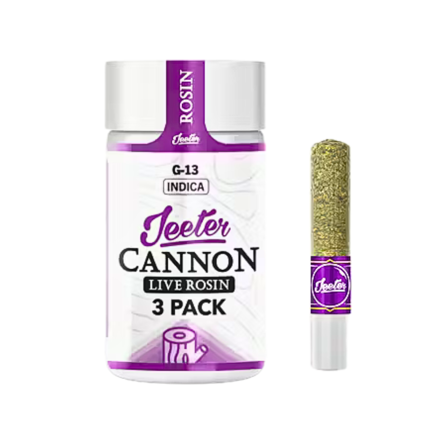 Jeeter Cannon G-13 live rosin jar on a transparent background