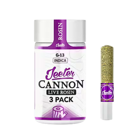 Jeeter Cannon G-13 live rosin jar on a transparent background