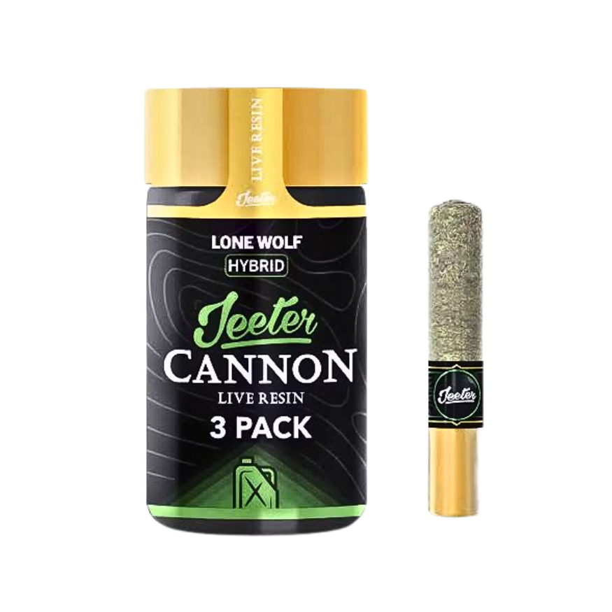 Jeeter Cannon Lone Wolf hybrid live rosin jar on a transparent background