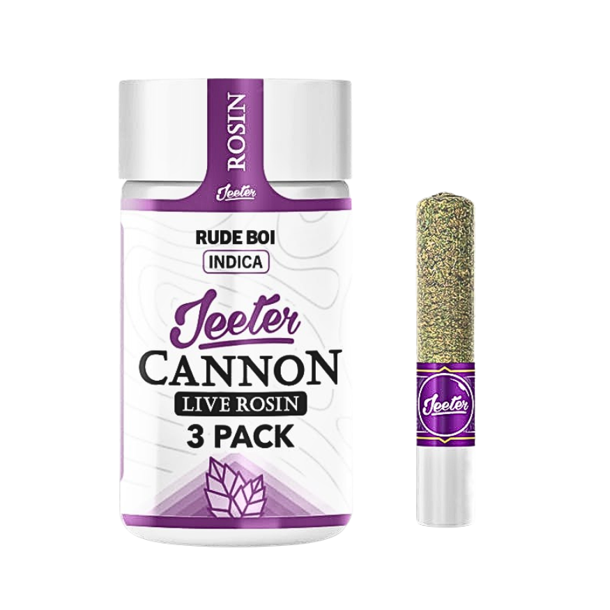 Jeeter Cannon Rude Boi indica live rosin jar on a transparent background
