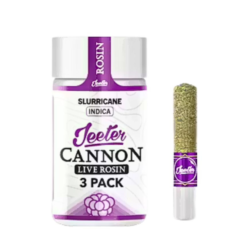 Jeeter Cannon Slurricane indica live rosin jar on a transparent background