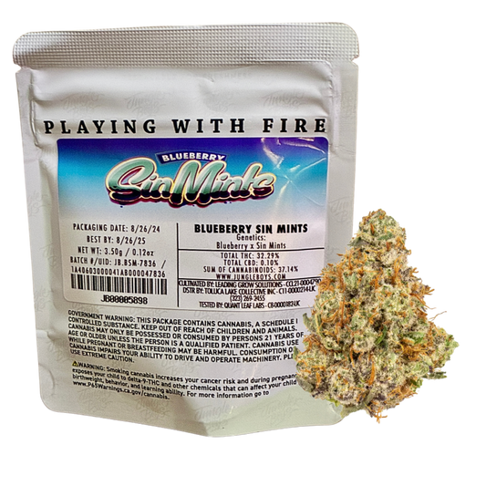 Jungle Boy Blueberry Sin Mints cannabis flower on transparent background