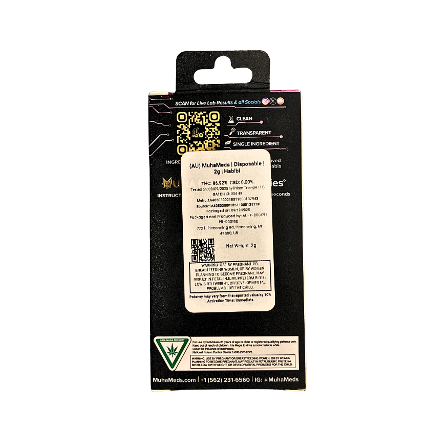 MUHA MEDS "HABIBI” 2G DISPOSABLE; 
SATIVA STRAIN 