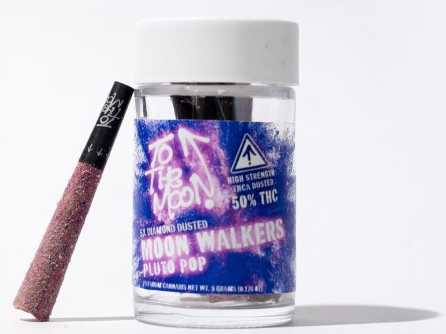 TO THE MOON - MOONWALKERS EDITION  "PLUTO POP"  5 INFUSED DIAMOND DUSTED PRE-ROLLS  1G PER JOINT - 5G JAR  HYBRID