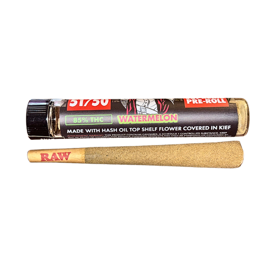 NINE LIVEZ x 51/50 "WATERMELON" 2G HASH OIL INFUSED  PRE-ROLL; INDICA STRAIN