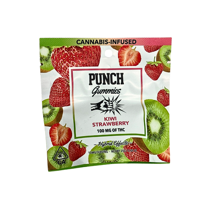 PUNCH GUMMIES KIWI STRAWBERRY CANNABIS INFUSED GUMMIES, HYBRID STRAIN