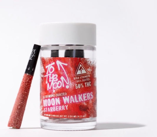 TO THE MOON - MOONWALKERS EDITION  "STARBERRY"  5 INFUSED DIAMOND DUSTED PRE-ROLLS 1G PER JOINT - 5G JAR  HYBRID