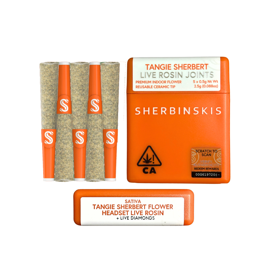 Sherbinskis Tangie Sherbert Live Rosin Infused Pre-Rolls