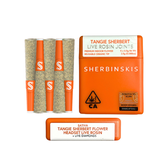 Sherbinskis Tangie Sherbert Live Rosin Infused Pre-Rolls