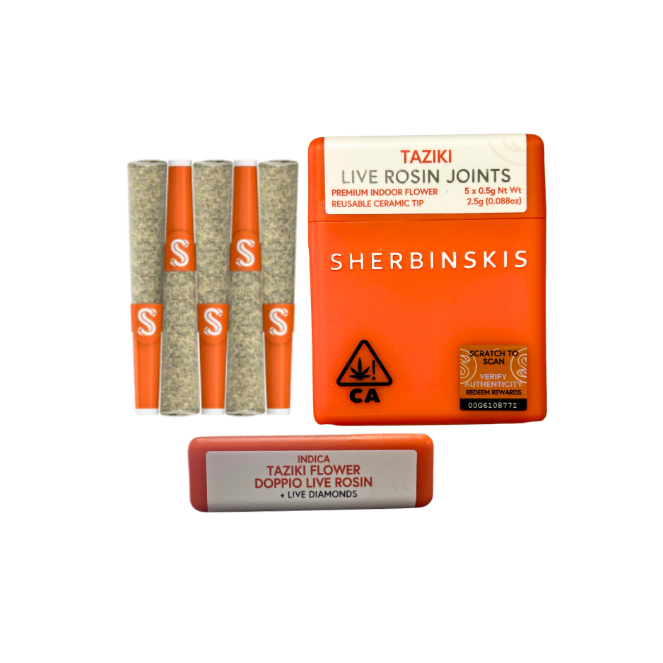 Sherbinskis 'Taziki' live rosin infused indica pre-roll mult-pack