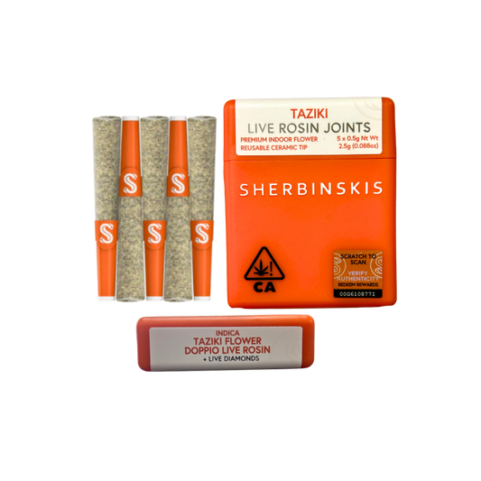 Sherbinskis 'Taziki' live rosin infused indica pre-roll mult-pack