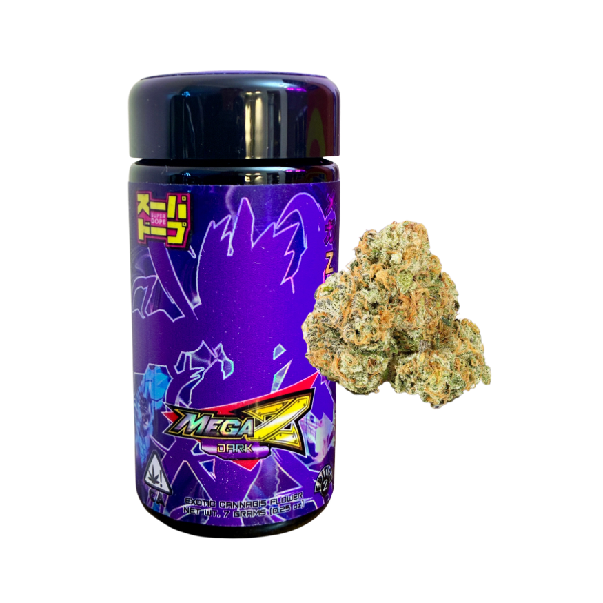 Super Dope Mega Z Dark exotic cannabis flower on transparent background
