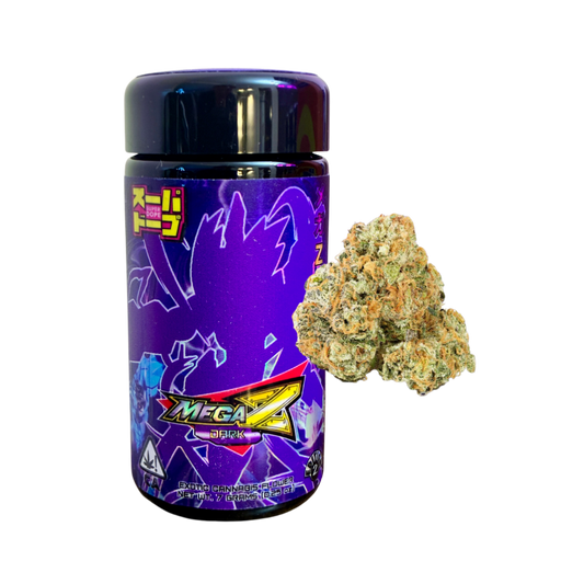 Super Dope Mega Z Dark exotic cannabis flower on transparent background
