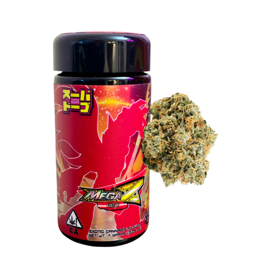 Super Dope Mega Z Red exotic cannabis flower on transparent background