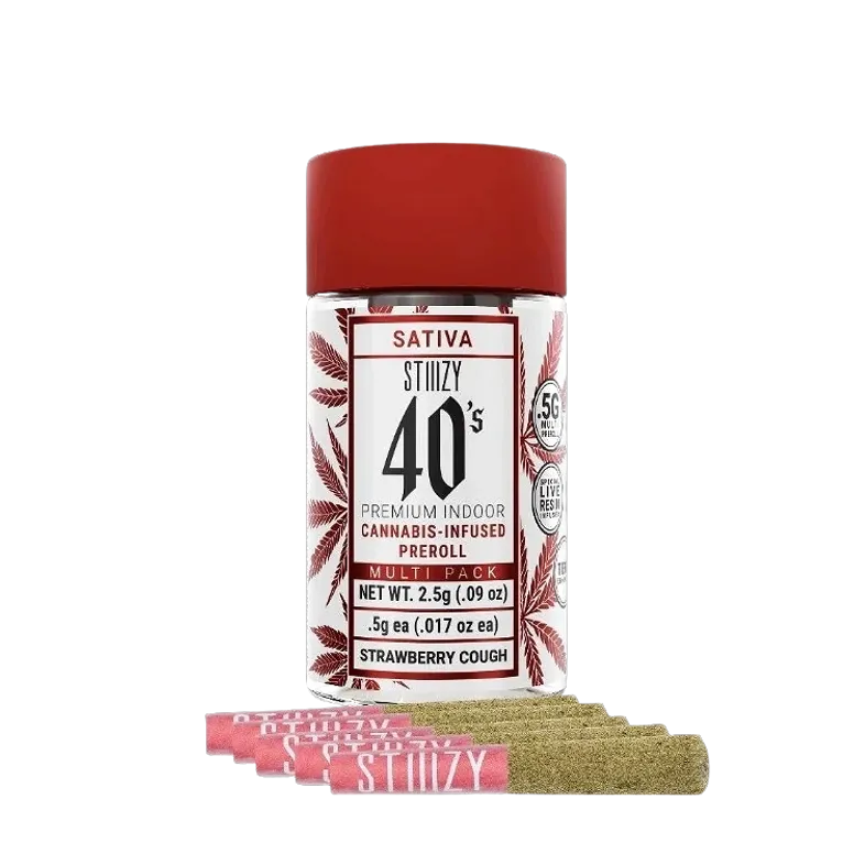 STIIIZY 40'S SATIVA STRAWBERRY COUGH INFUSED PRE-ROLL JAR