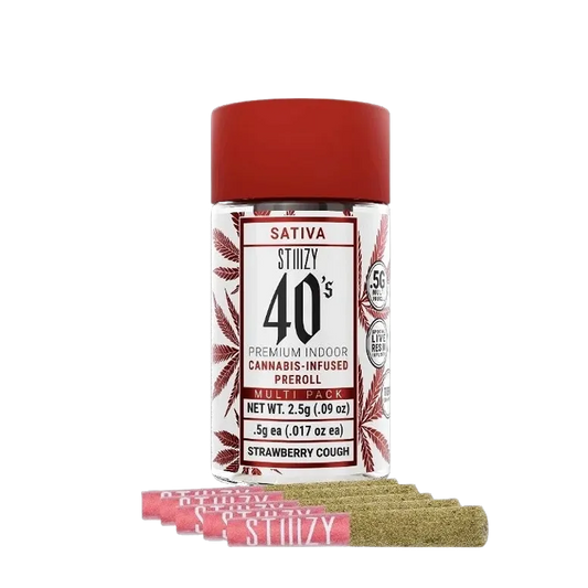 STIIIZY 40'S SATIVA STRAWBERRY COUGH INFUSED PRE-ROLL JAR